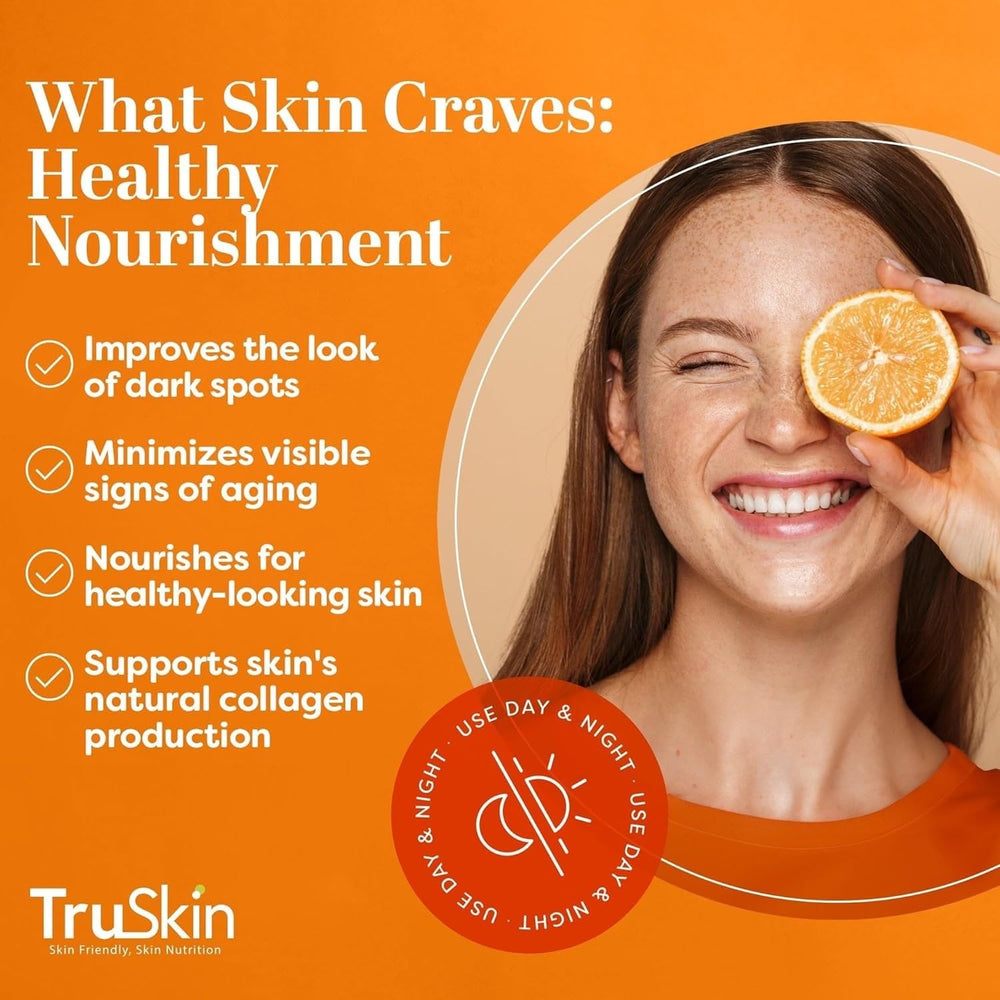 TruSkin Vitamin C Serum applied on face showing even tone and radiance