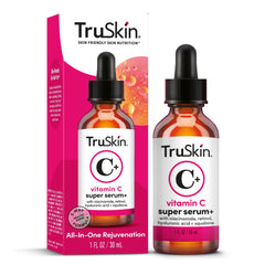 TruSkin Vitamin C Super Serum bottle close-up for brightening and hydration.