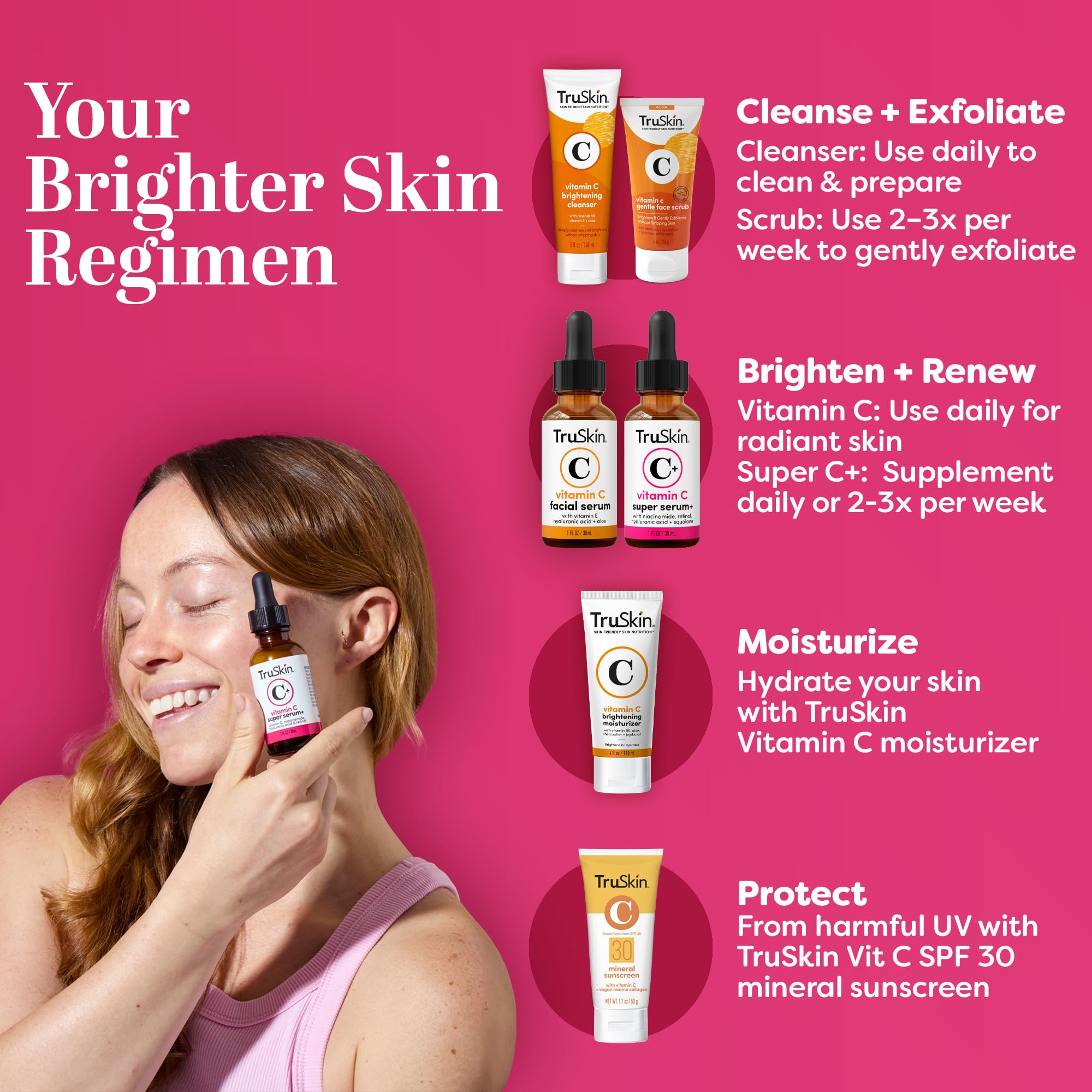 TruSkin Vitamin C Serum box with cruelty-free and USA-made attributes.