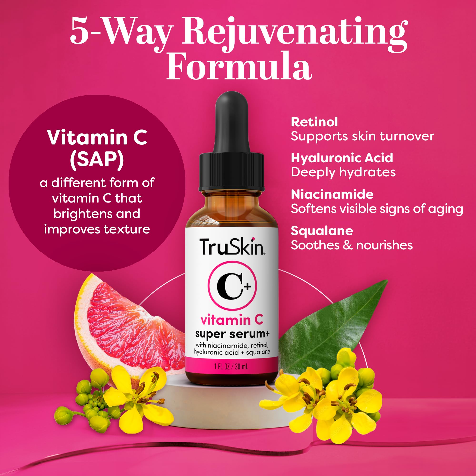 TruSkin ingredients graph highlighting key actives for a youthful-looking complexion.