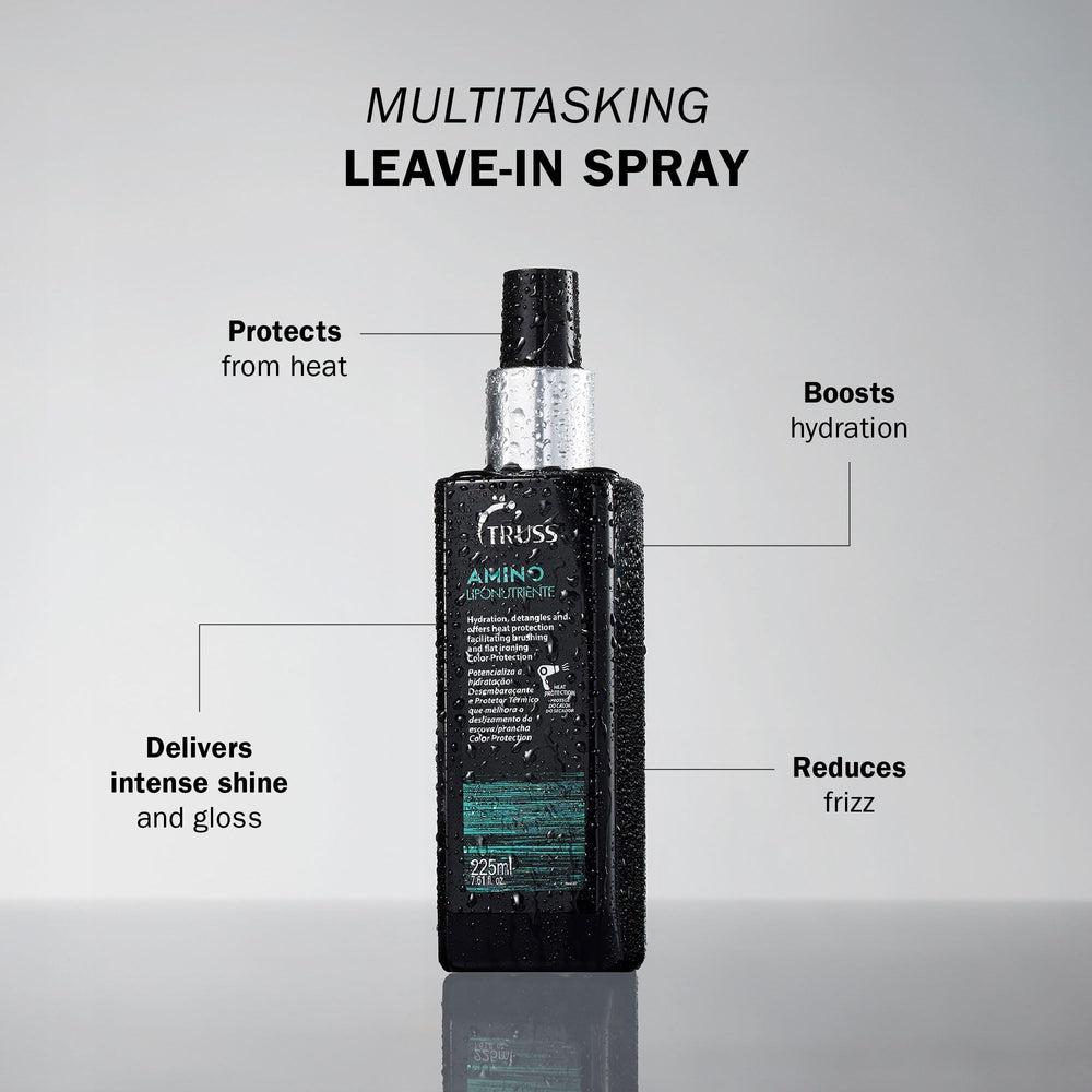 TRUSS Amino Heat Protection Spray dispensing action demonstrates quick, even application.