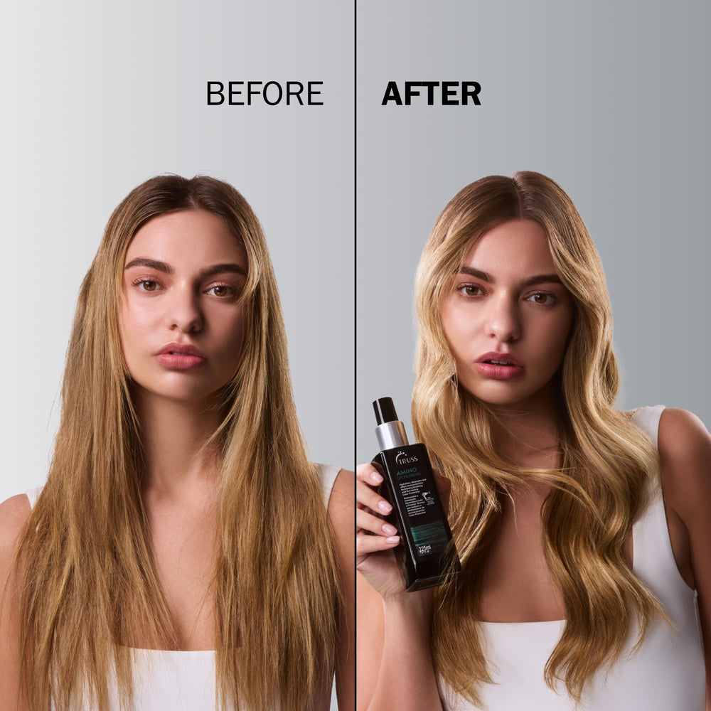 TRUSS Amino Heat Protection Spray on hair shows detangling before styling.