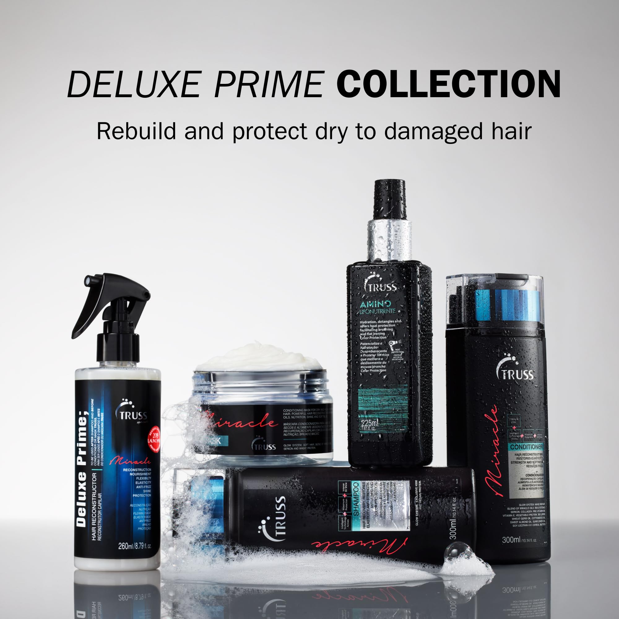 TRUSS Amino Heat Protection Spray on damp hair enables easy detangling and smoother blow-dry.