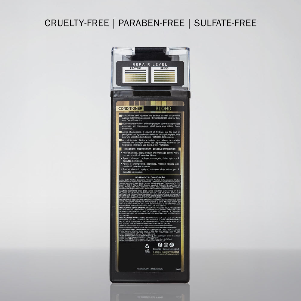 TRUSS Blond Conditioner paraben-free formula on label.