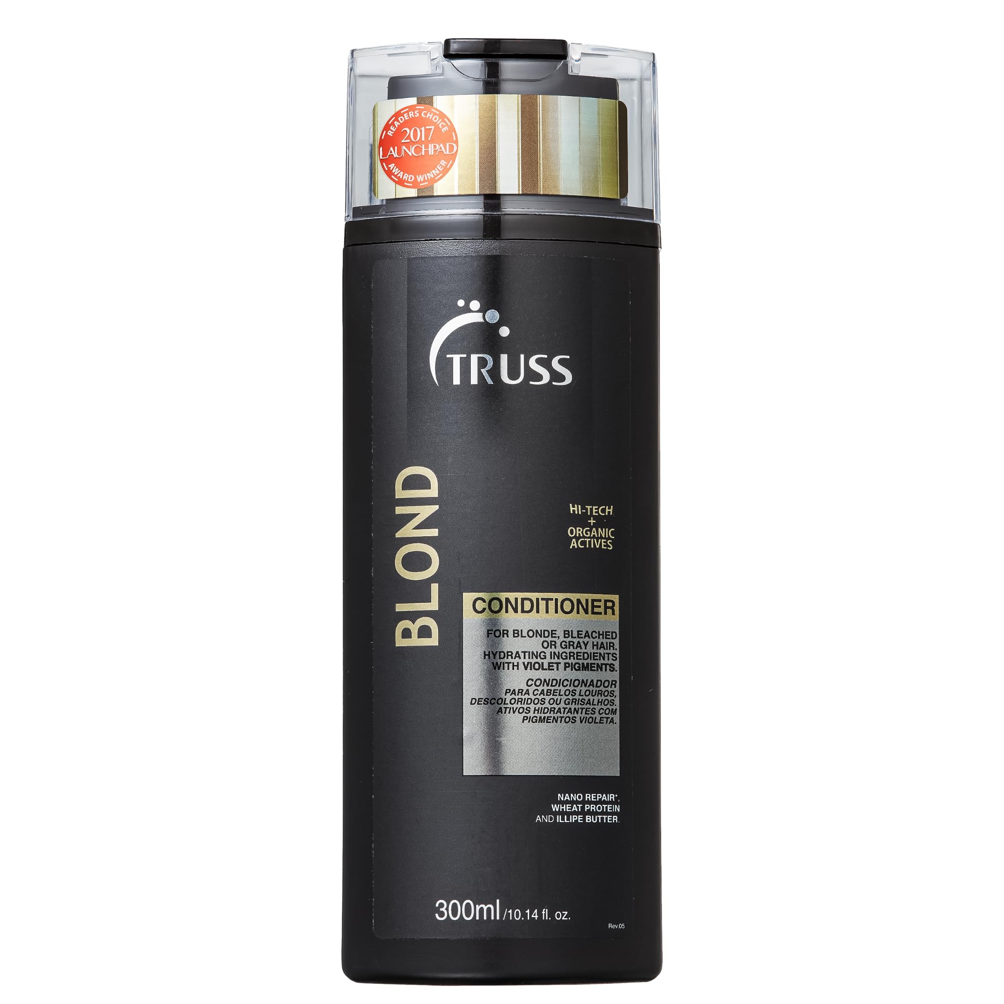 TRUSS Blond Conditioner violet bottle on vanity supports color protection and hydration.