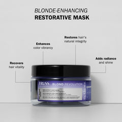 TRUSS Blond Revolution application on hair demonstrates conditioning for vibrant blondes.