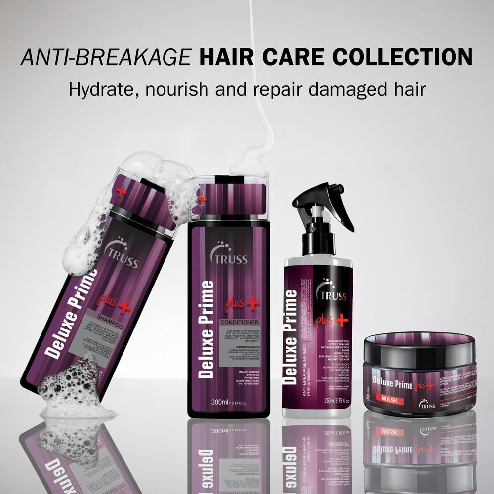 TRUSS Deluxe Prime Deep Conditioner ends closeup shows strengthened, less-fragile strands.