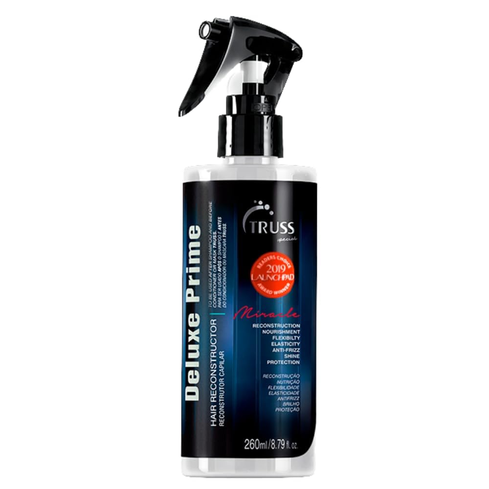 TRUSS Deluxe Prime bottle on vanity showing heat protection for styling