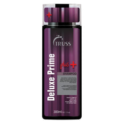 TRUSS Deluxe Prime Plus+ Shampoo bottle pour showing hydrating care for dry hair