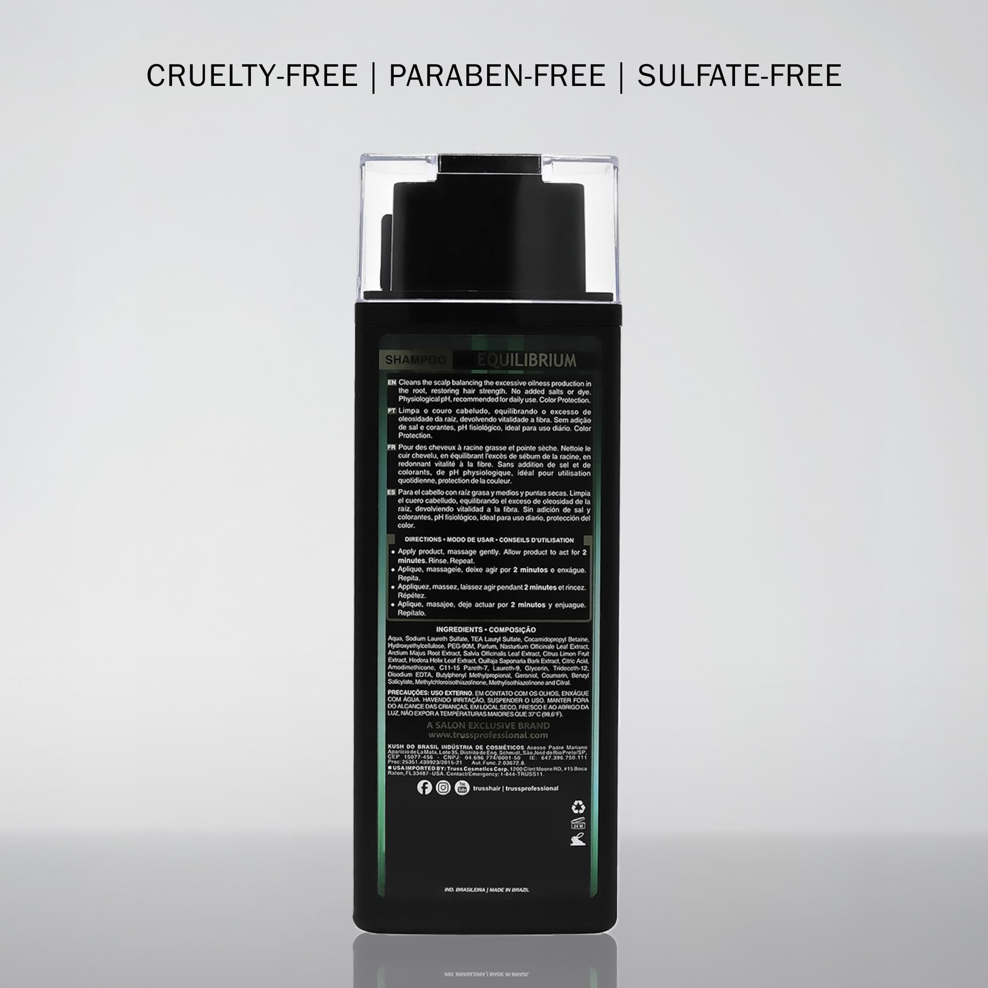 TRUSS Equilibrium foamy-lather image conveys gentle daily cleansing for scalp comfort.