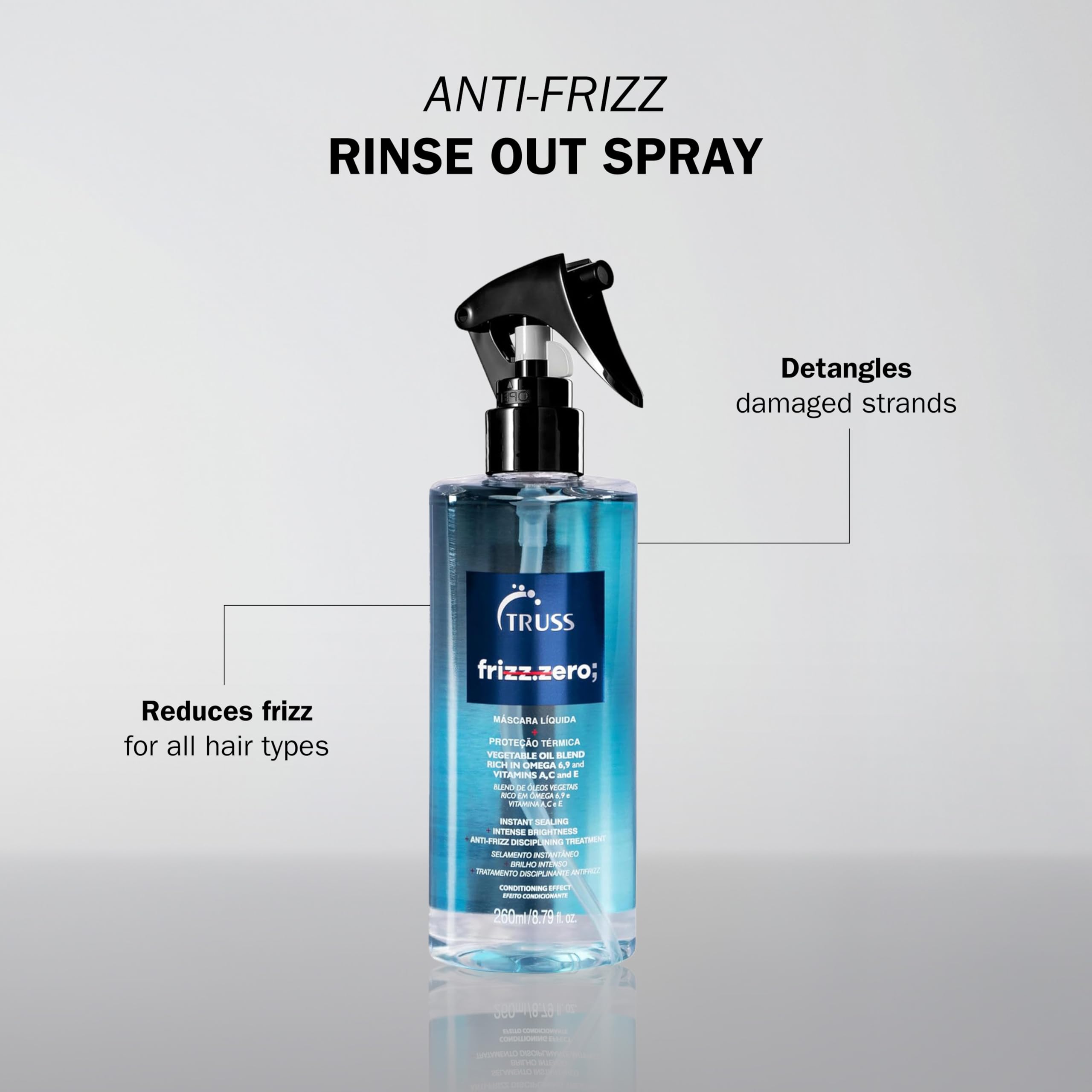 TRUSS Frizz Zero Liquid Mask application showcases detangling shine when applied to wet hair