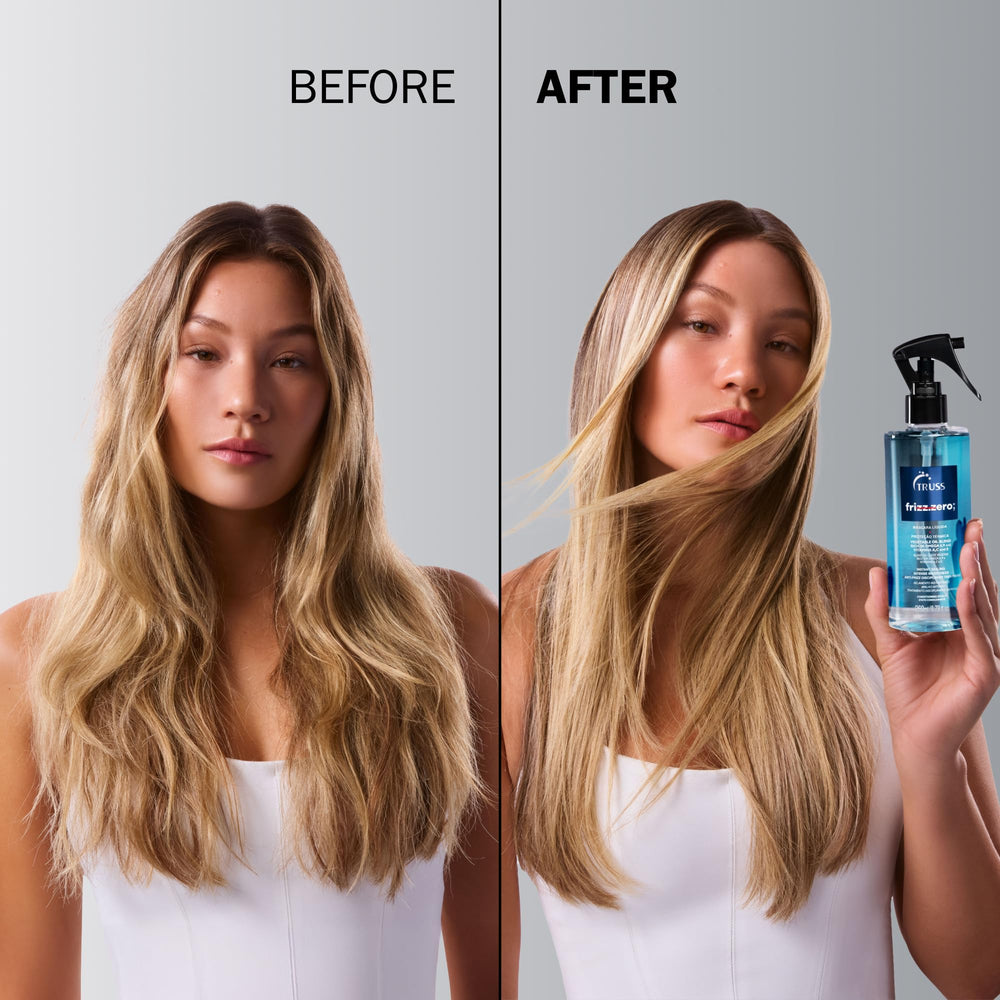 TRUSS Frizz Zero Wet Hair Pre-Shampoo demonstrates frizz control before washing