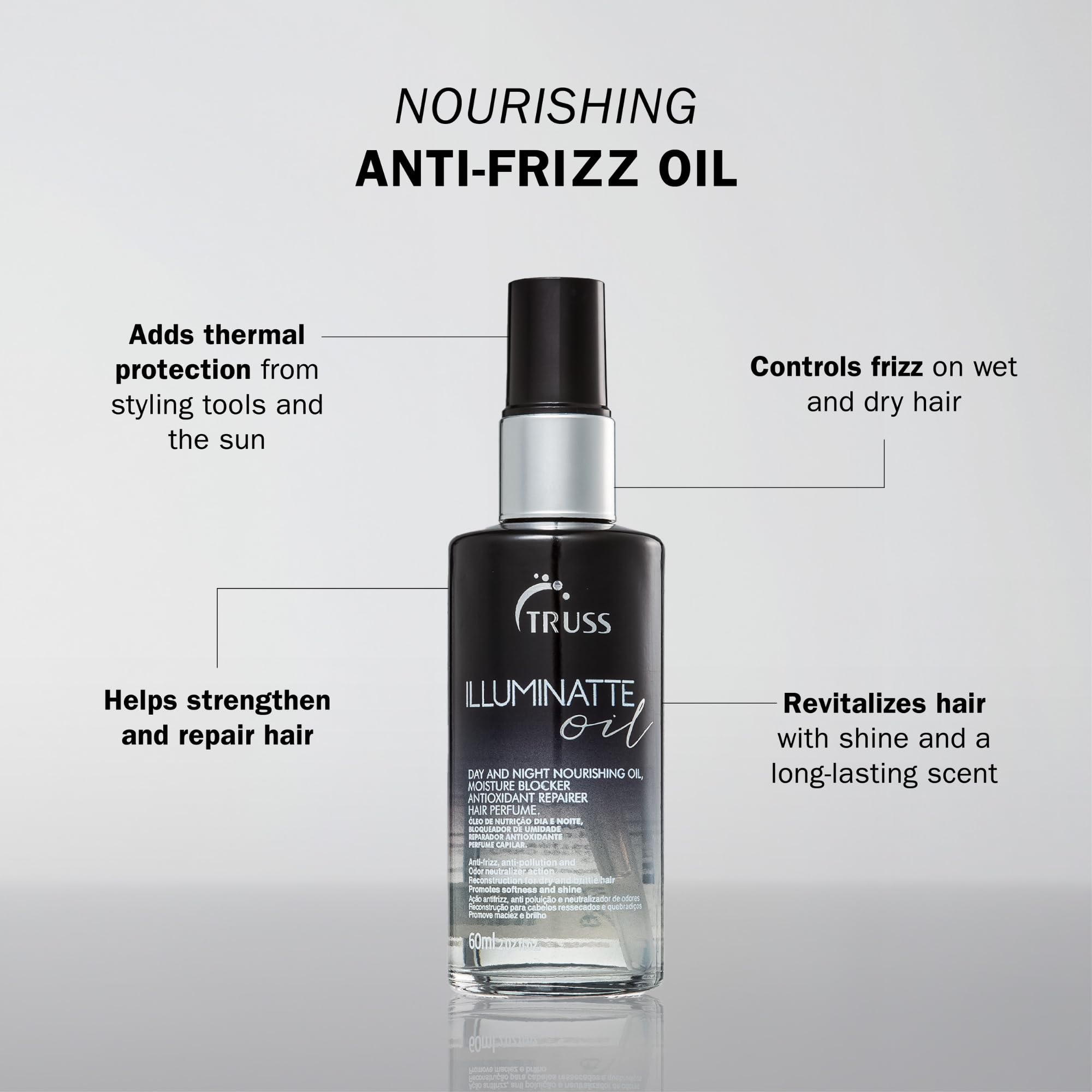 TRUSS Illuminatte Hair Oil fragrance close-up with lasting scent hint