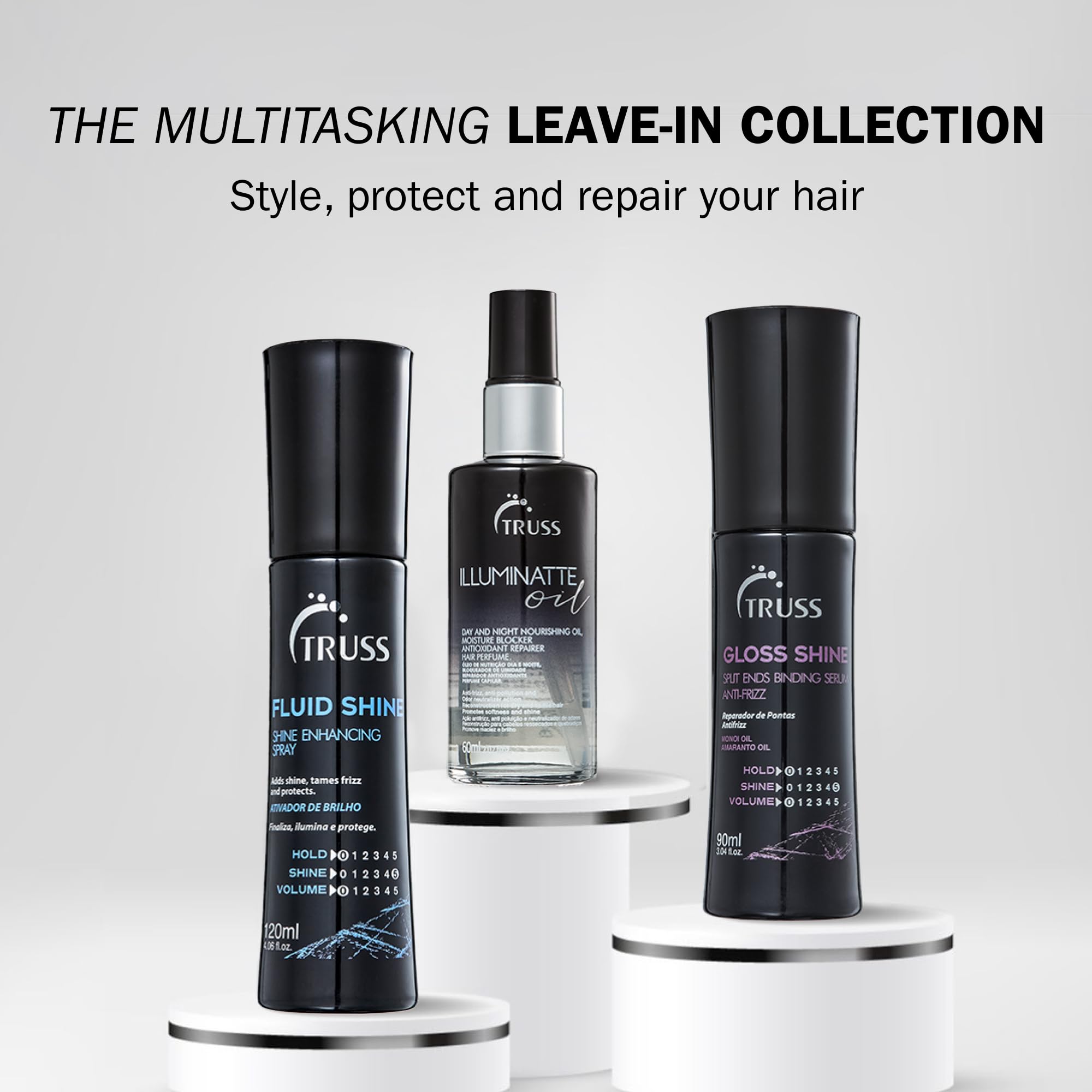 TRUSS Illuminatte Hair Oil travel-size packaging for on-the-go care