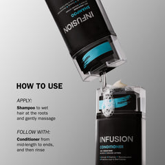 TRUSS Infusion Hair Shampoo being massaged into scalp for easy application.