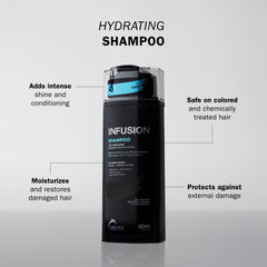 TRUSS Infusion Hair Shampoo label close-up highlighting color-safe anti-aging formula.