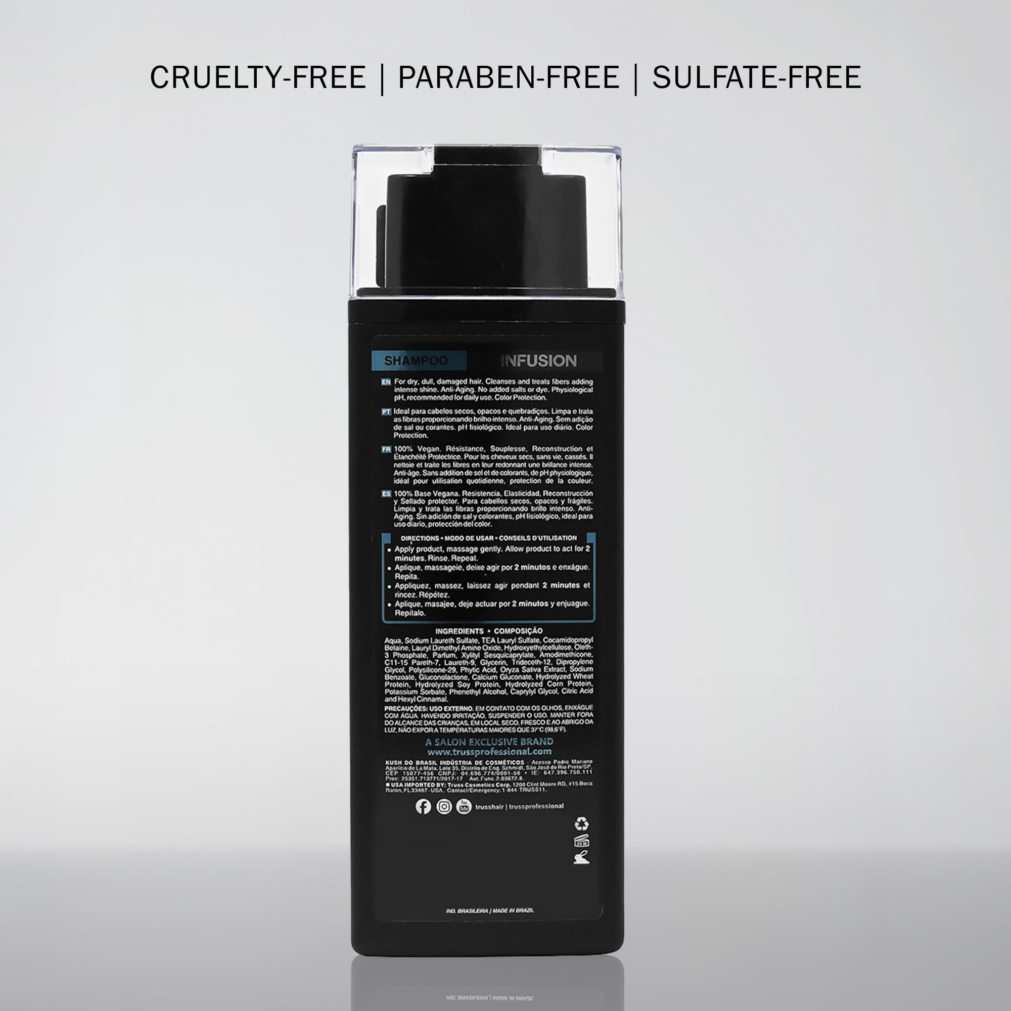 TRUSS Infusion Hair Shampoo vegan keratin and collagen for strength and shine.