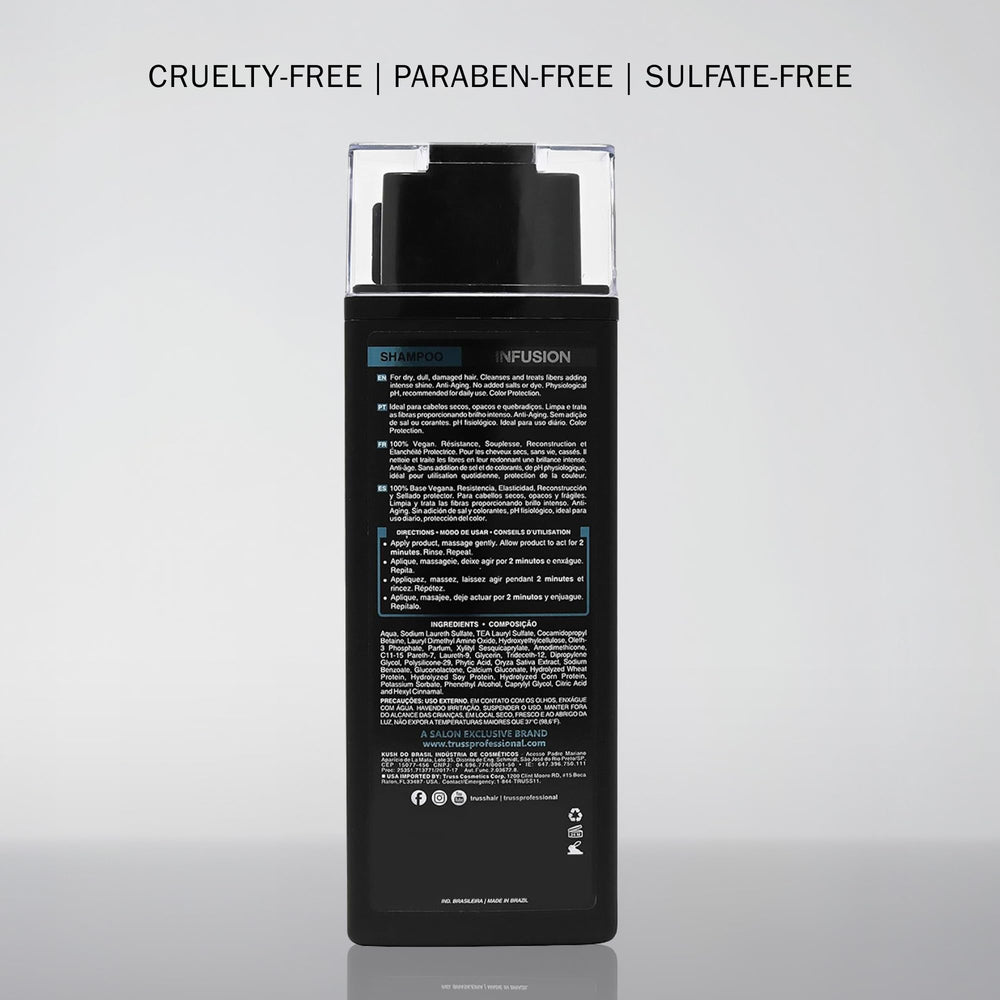 TRUSS Infusion Hair Shampoo vegan keratin and collagen for strength and shine.