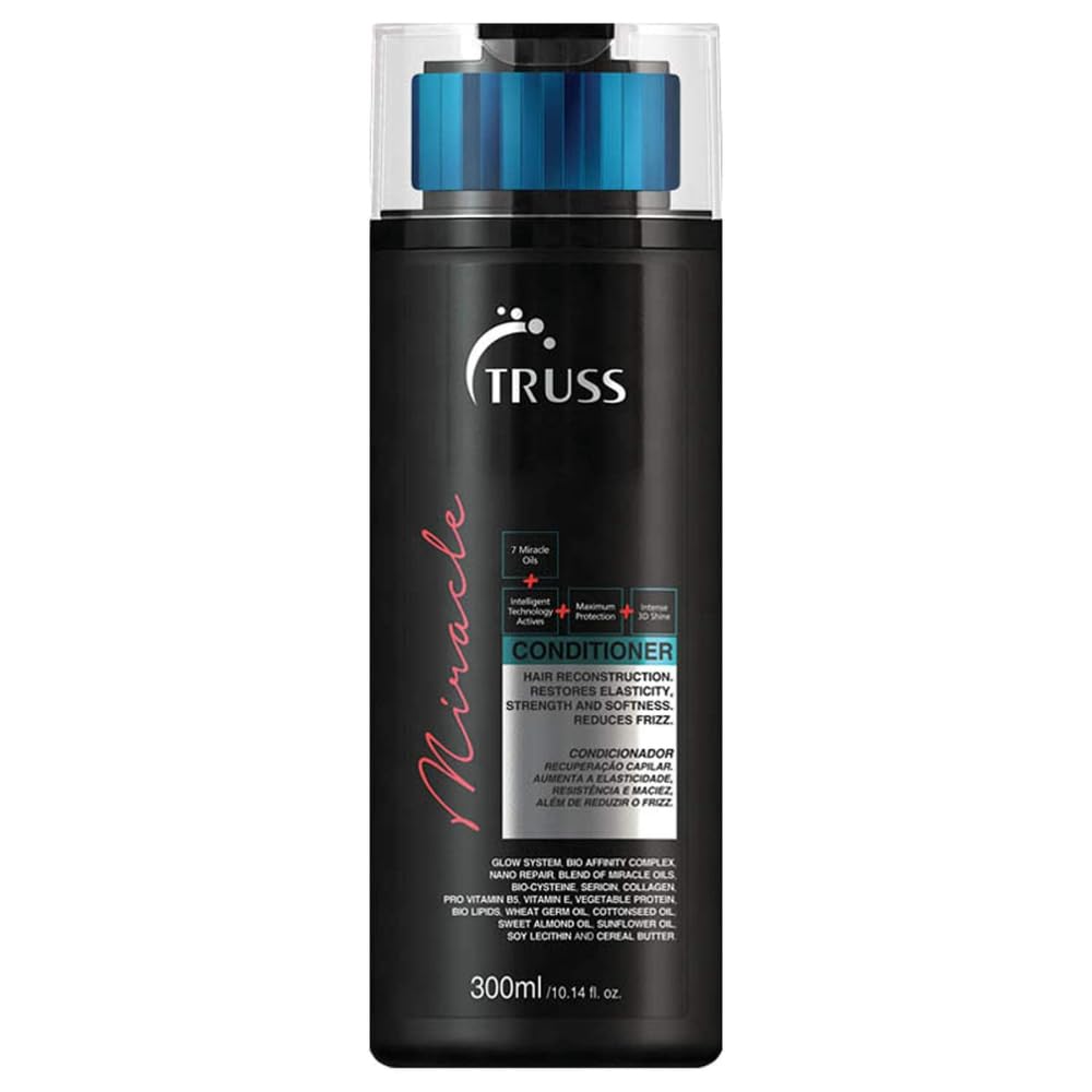 TRUSS Miracle Hair Conditioner bottle offers deep hydration and frizz control for silky shine.