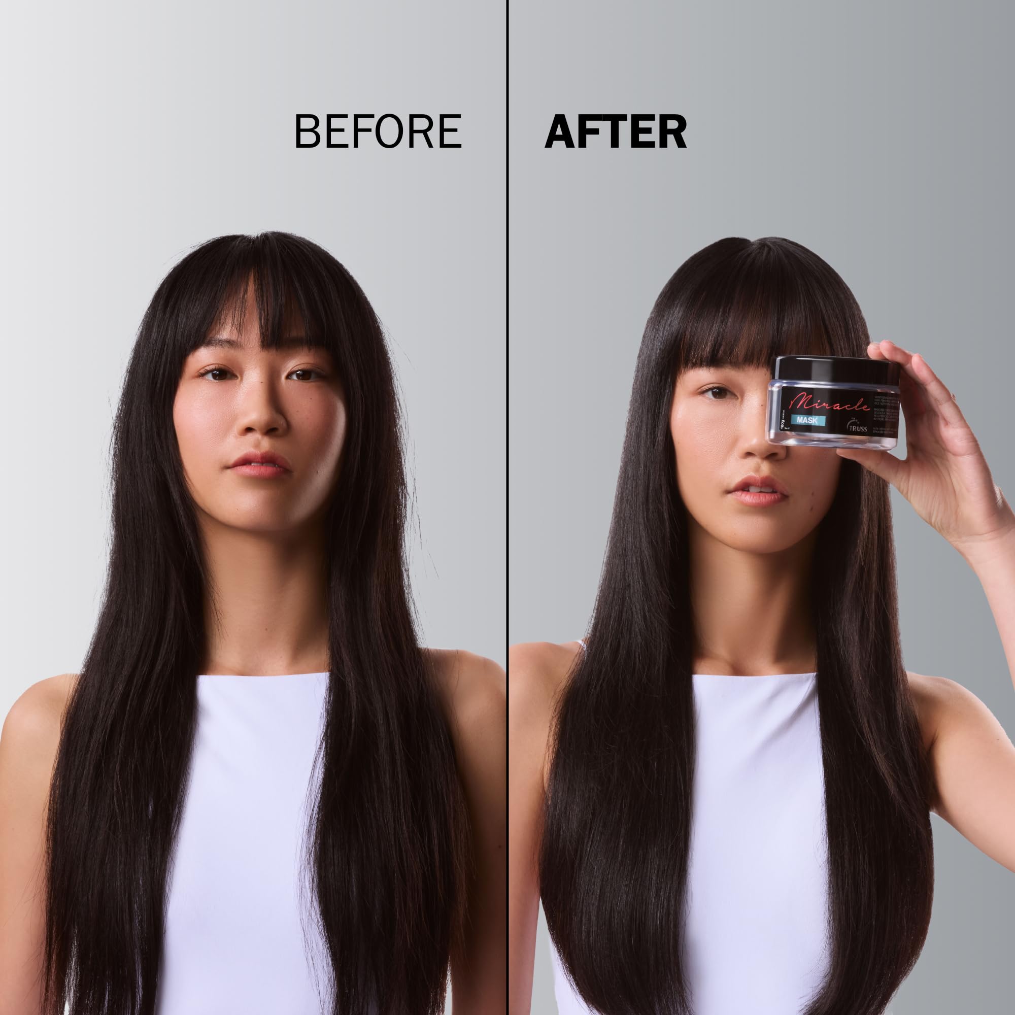 TRUSS Miracle Hair Mask damp hair application showing detangling-ready texture.