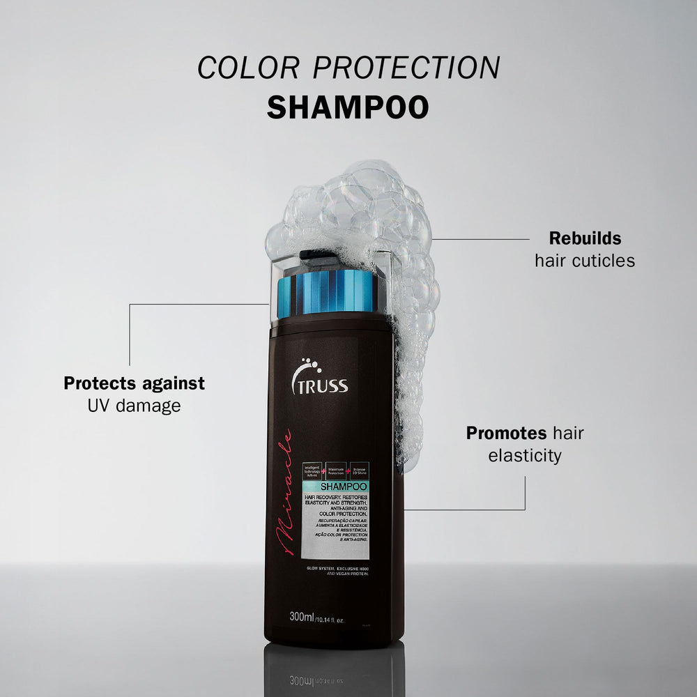 TRUSS Miracle Hair Shampoo rich lather close-up highlights keratin action for stronger, more elastic hair.