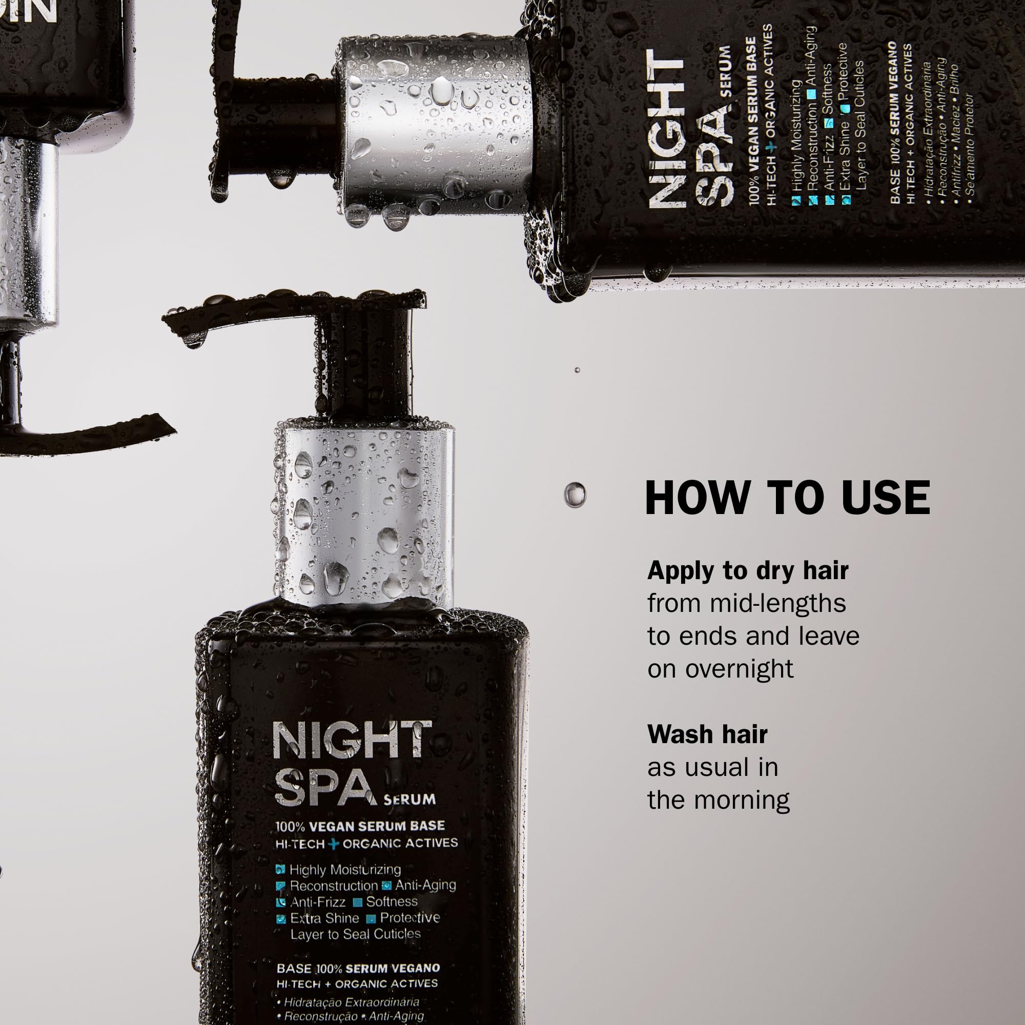 TRUSS Night Spa Overnight Hair Serum night-use scene suggests repair while you sleep.