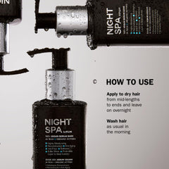 TRUSS Night Spa Overnight Hair Serum night-use scene suggests repair while you sleep.