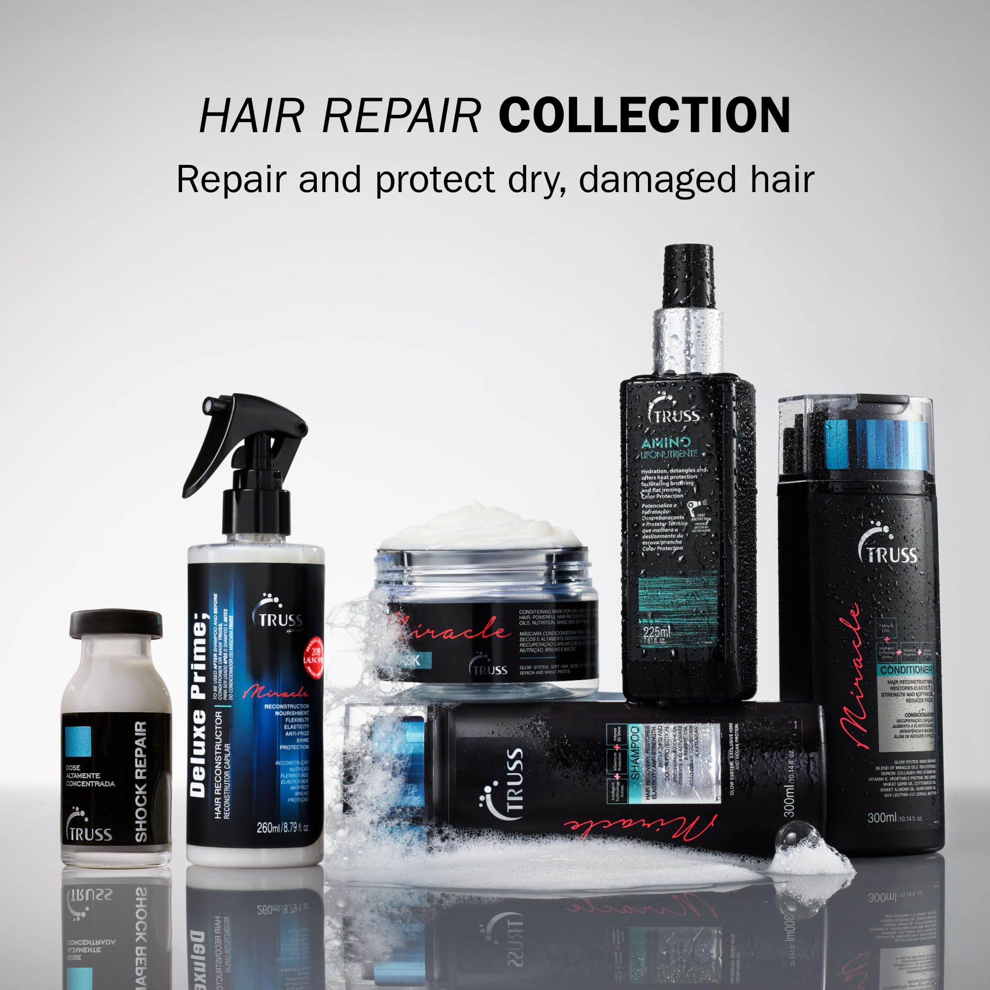 TRUSS Repairing Hair Serum ampoules highlight a four-week weekly shot treatment.