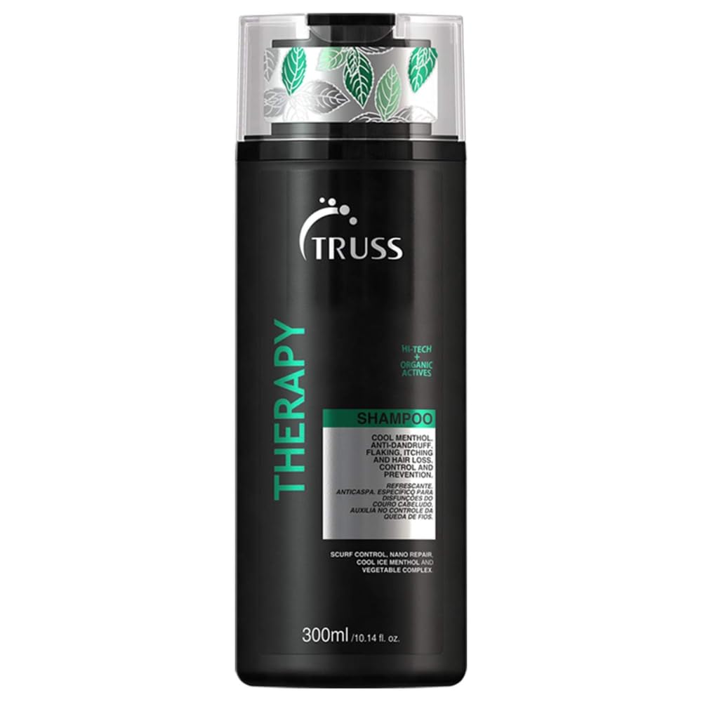 TRUSS Therapy Anti Dandruff Shampoo bottle front shows refreshing menthol cleanse.
