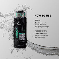 TRUSS Therapy Shampoo foamy lather demonstrates gentle cleansing for flaky scalp.