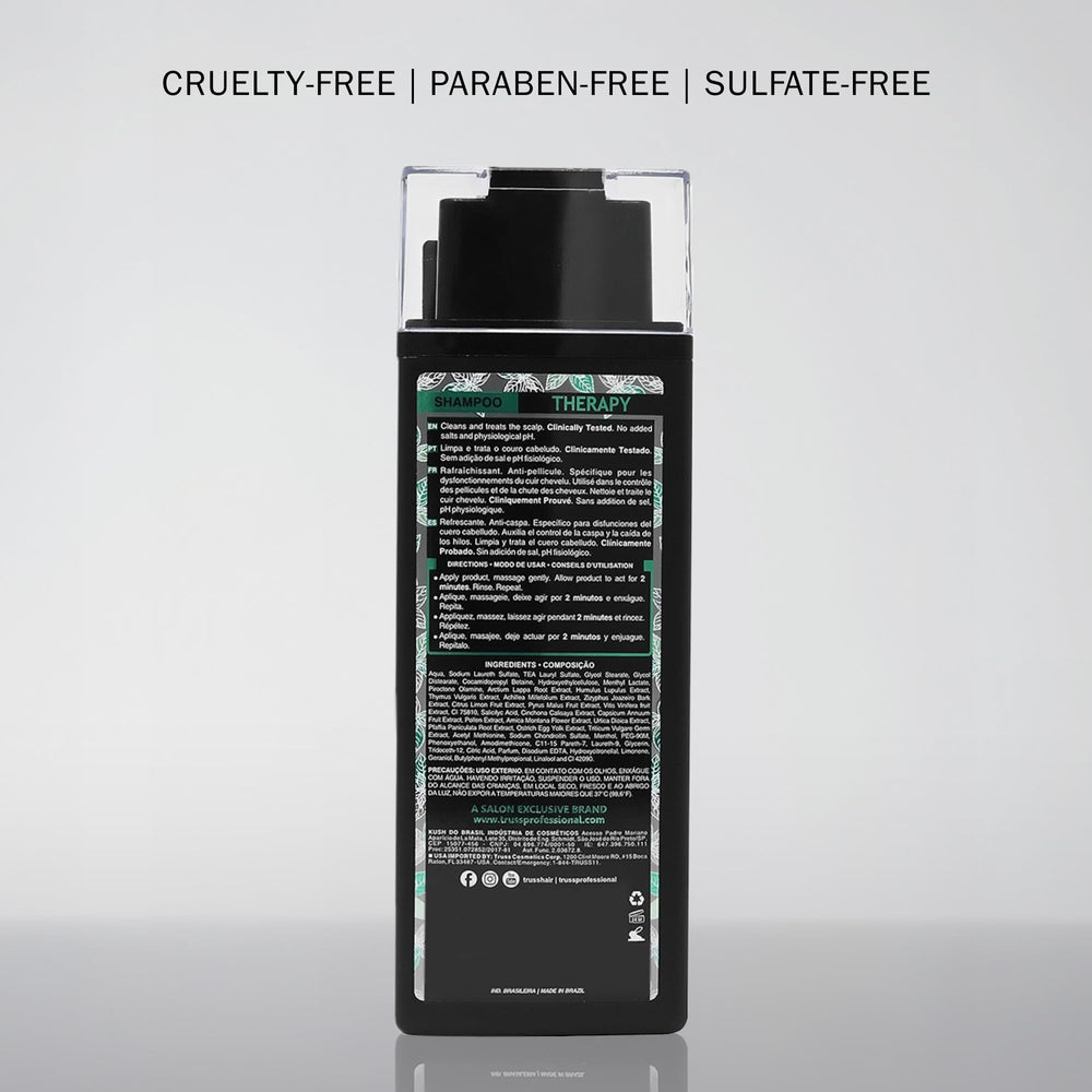 TRUSS Therapy hair after use shows glossy shine and frizz protection.