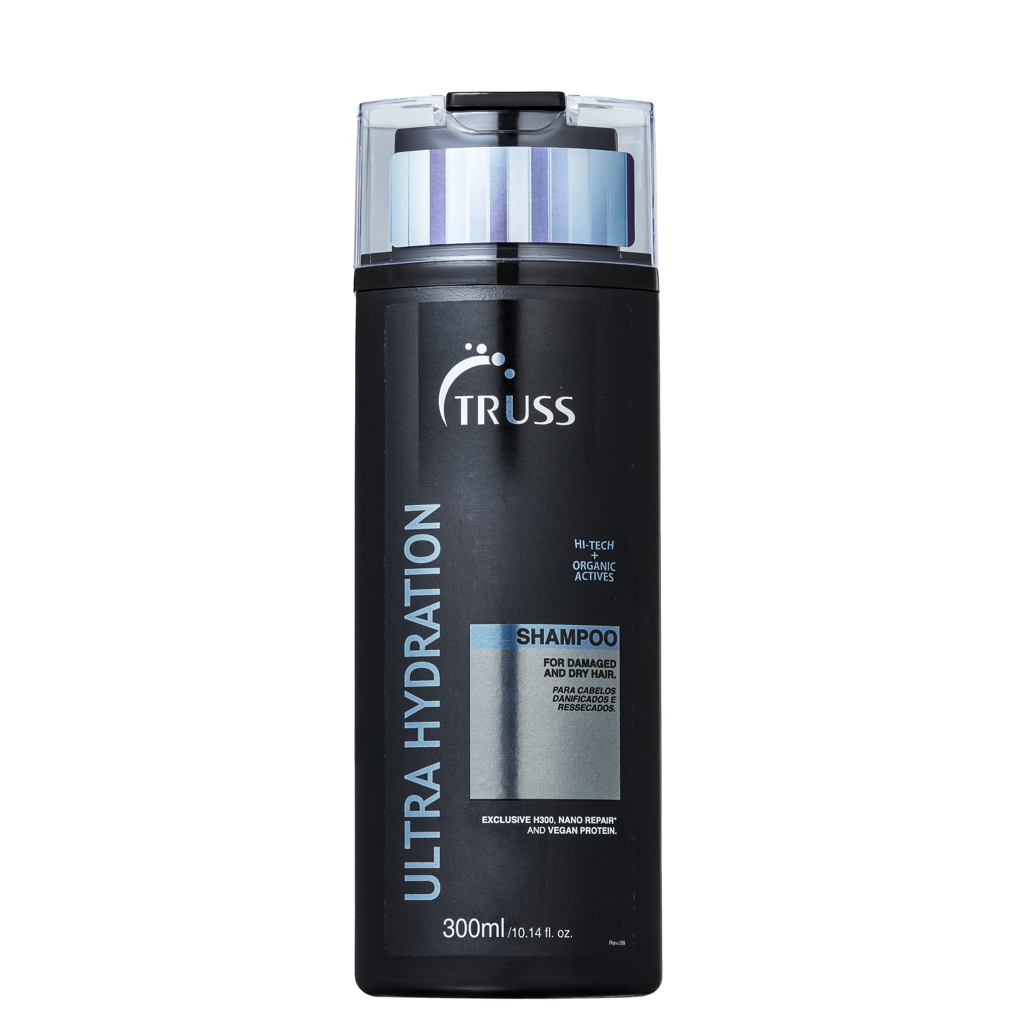 TRUSS Ultra Hydration Shampoo bottle and pour close up, emphasizing hydration