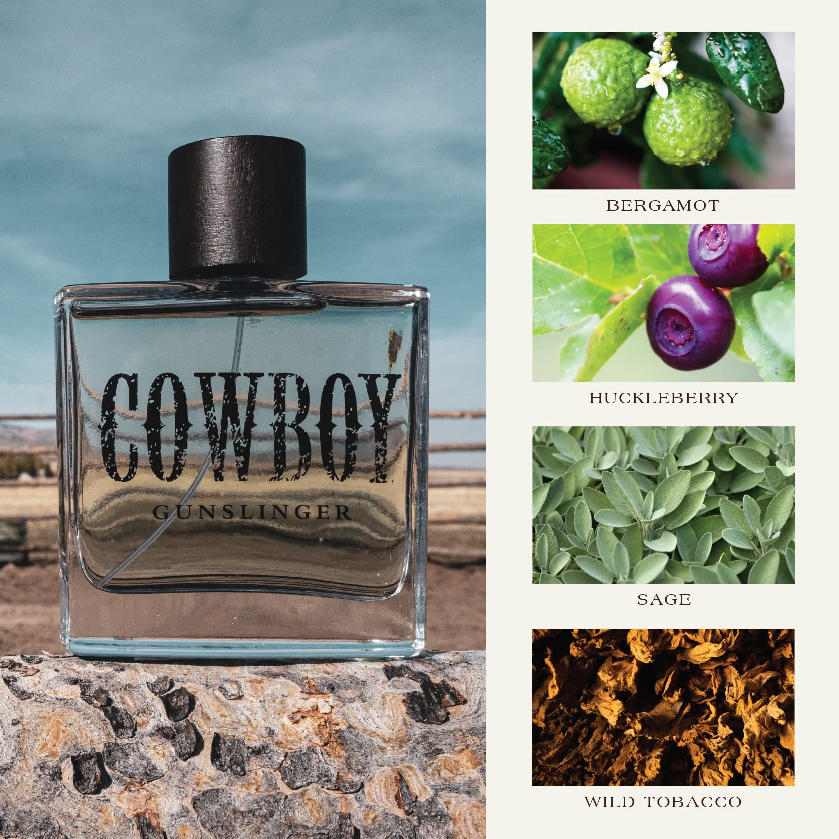 Tru Western Cowboy Gunslinger label closeup showcases bergamot and sage presence