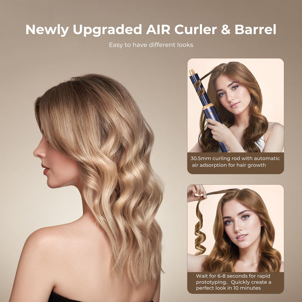 Trylater air curler barrels in rotation create quick curls.