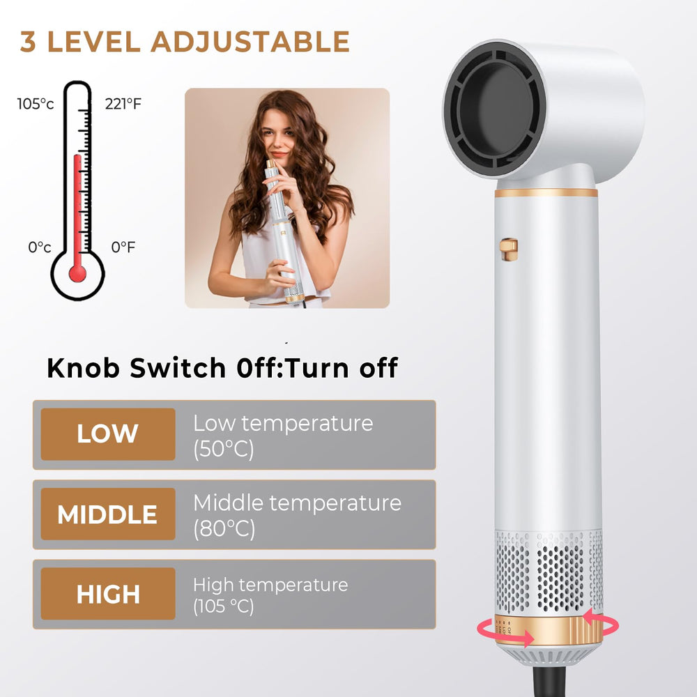 Trylater air curler with rotating barrels creates effortless curls.