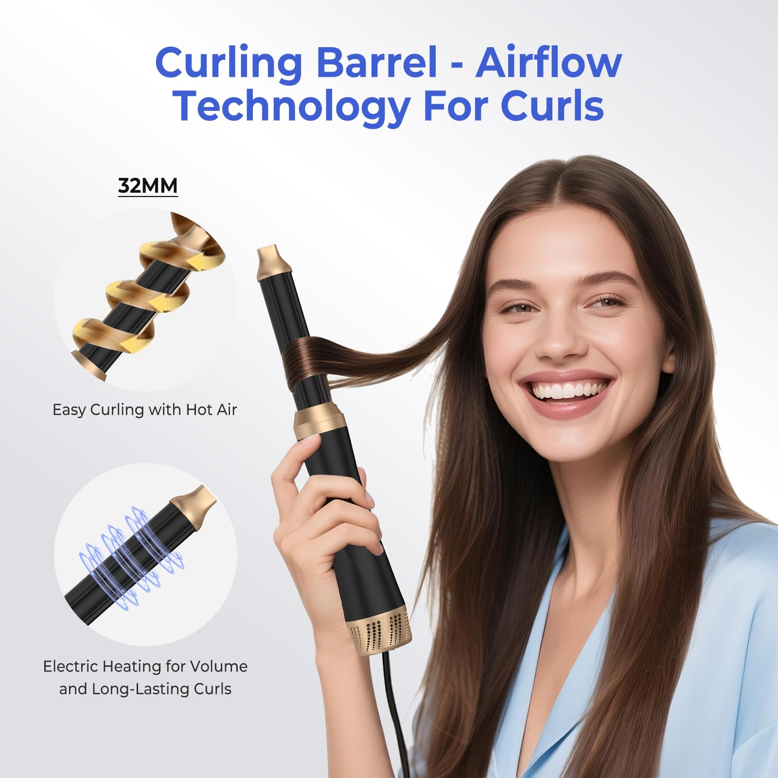 TryLater air styler wrap demonstrates easy curling for sleek waves.
