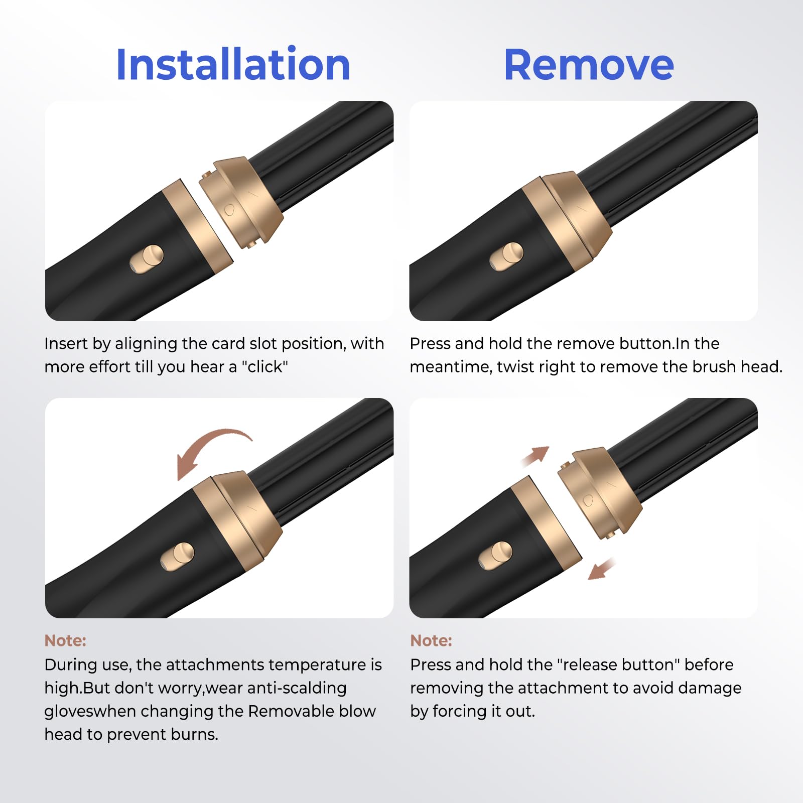 TryLater detachable heads allow quick switching between styles.