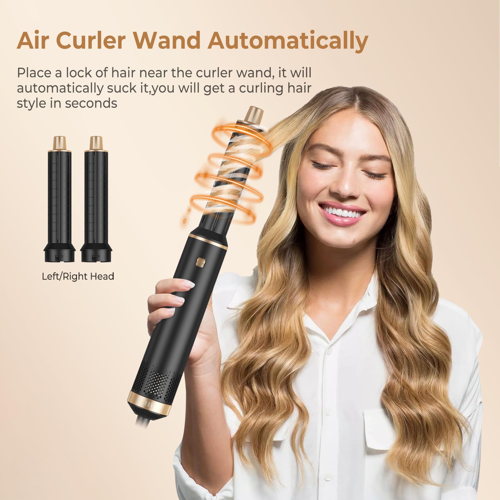 Trylater Hair Dryer Brush 5-in-1 detachable air curler demonstrates quick curling with reduced heat exposure.