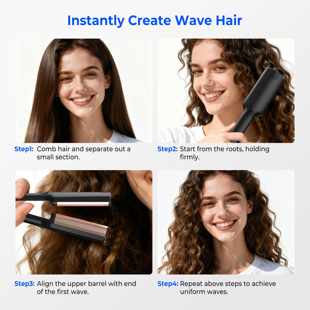 Trylater crimper works on all hair types for versatile waves and crimps.