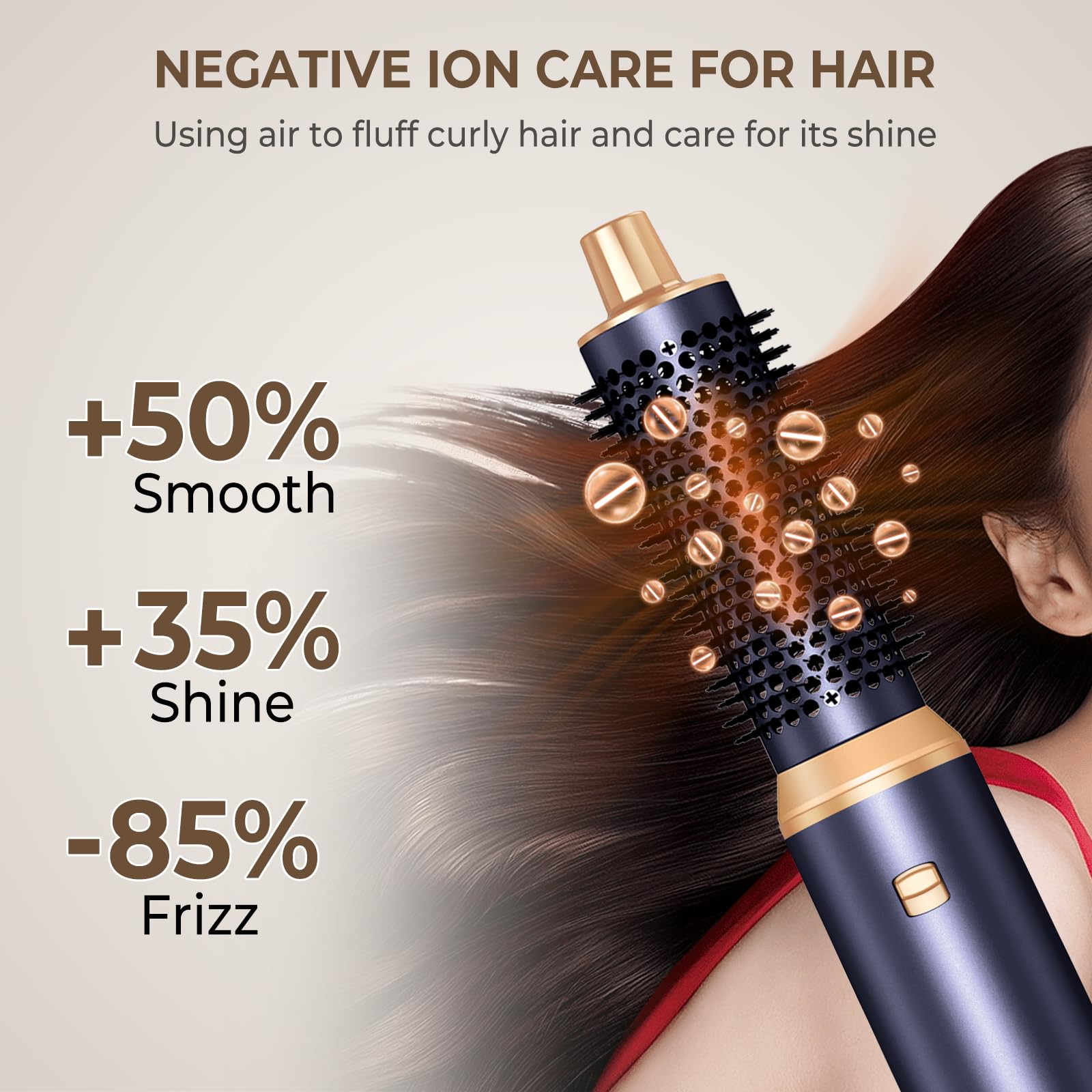 Trylater ionic airflow with Coanda effect reduces frizz.