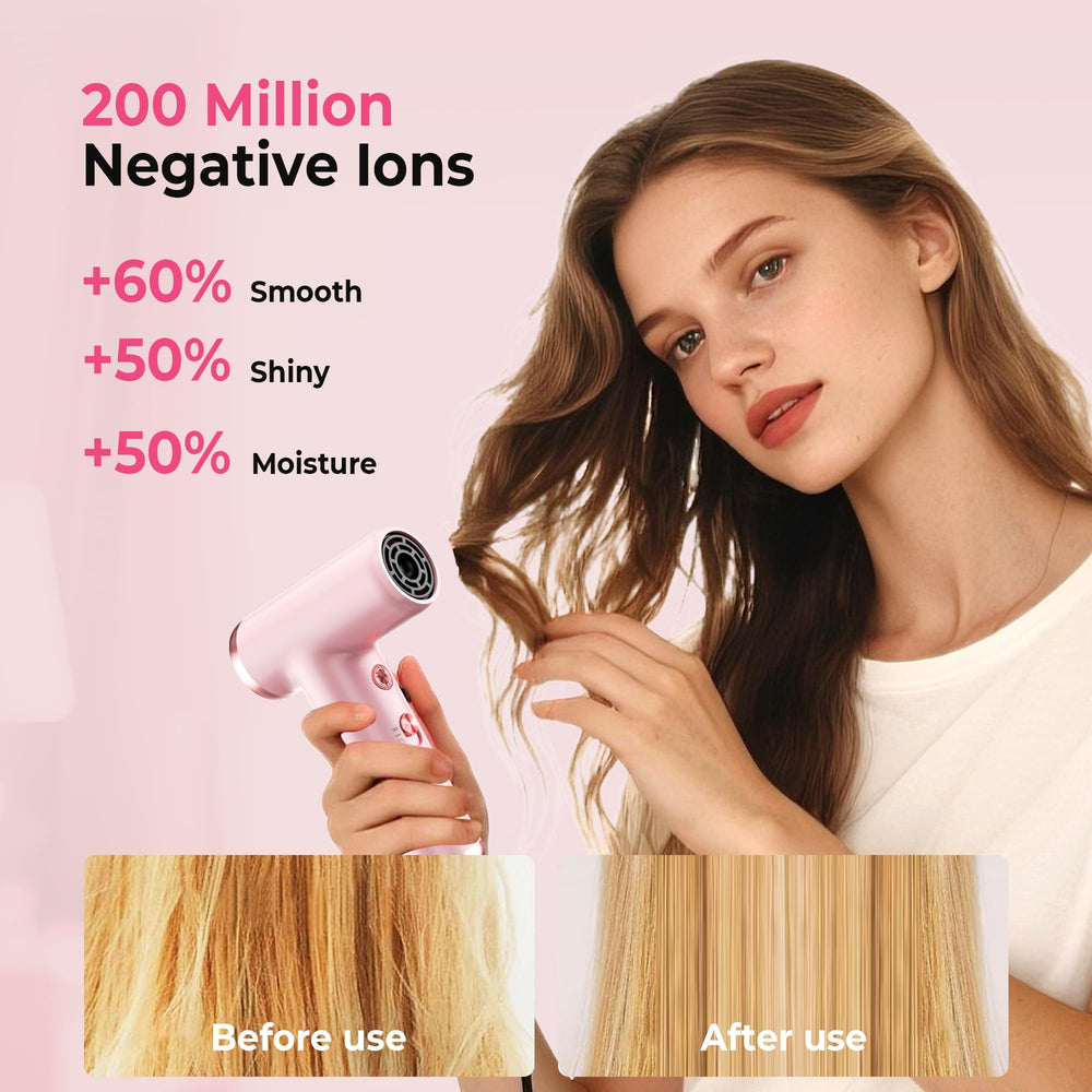 Trylater mini hair dryer 110000rpm motor delivers fast drying power.
