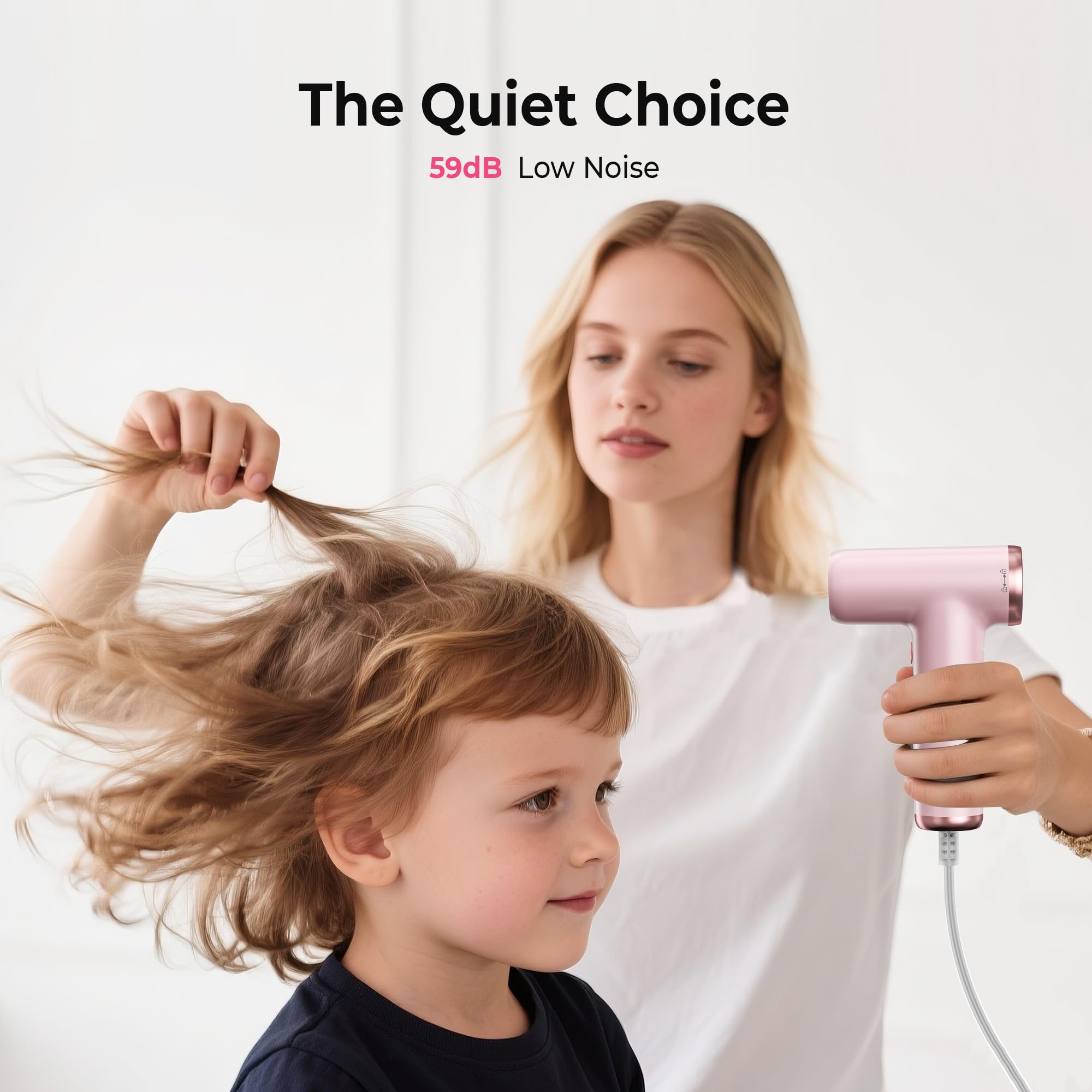 Trylater mini hair dryer four-temp memory for quick setup.