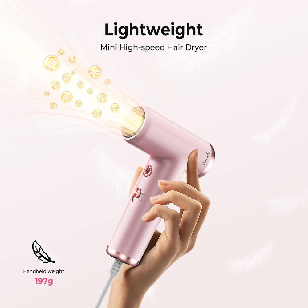 Trylater mini hair dryer self-cleaning mode and safety protections.