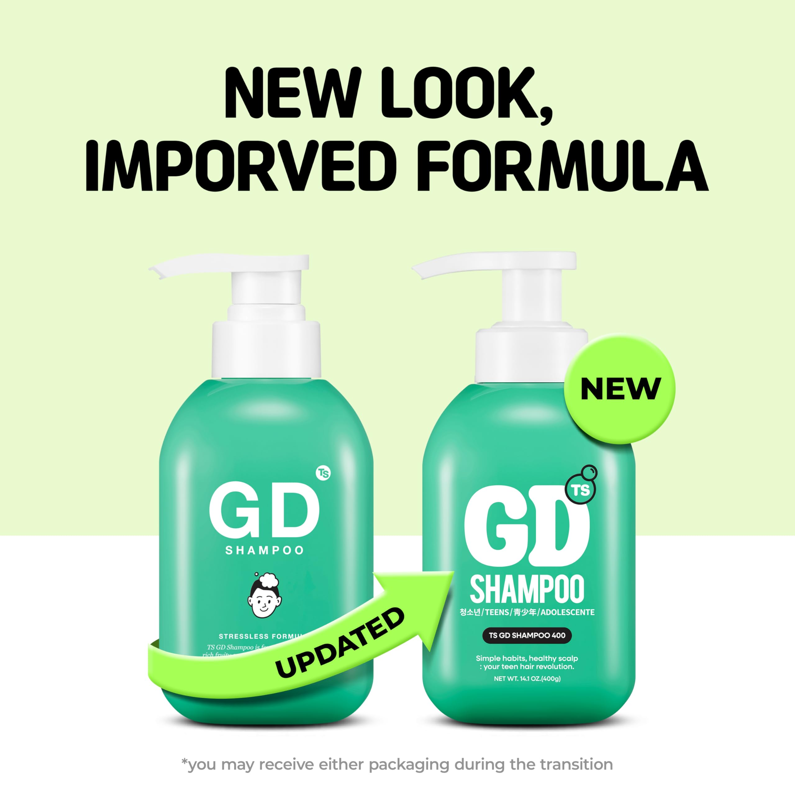 TS GD Shampoo packaging with teen-friendly design for easy daily use.