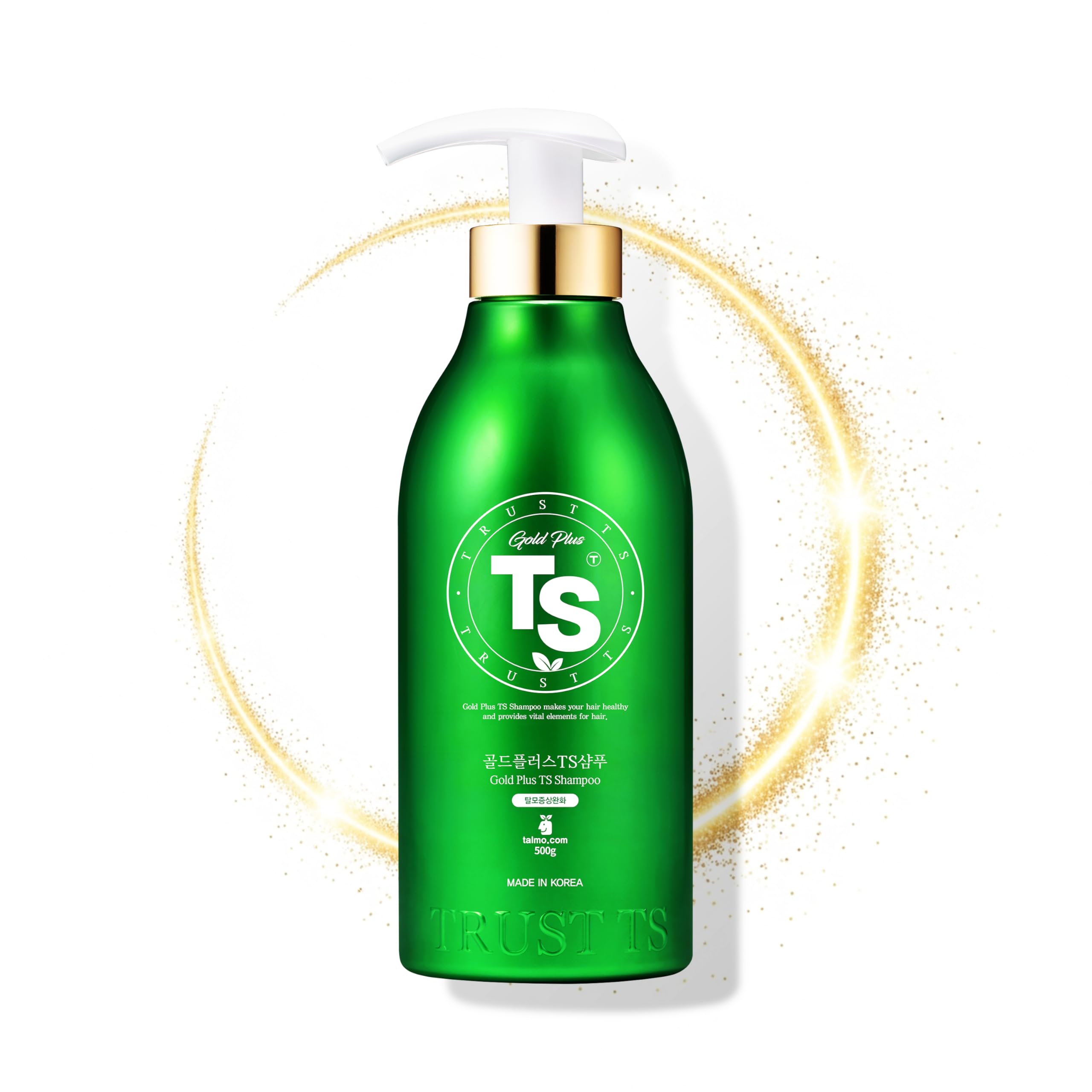 TS Gold Plus Shampoo bottle front highlights sulfate-free formula for sensitive scalps.