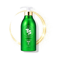 TS Gold Plus Shampoo bottle front highlights sulfate-free formula for sensitive scalps.
