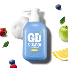 TS SHAMPOO blue bottle being poured for gentle scalp care and refreshment