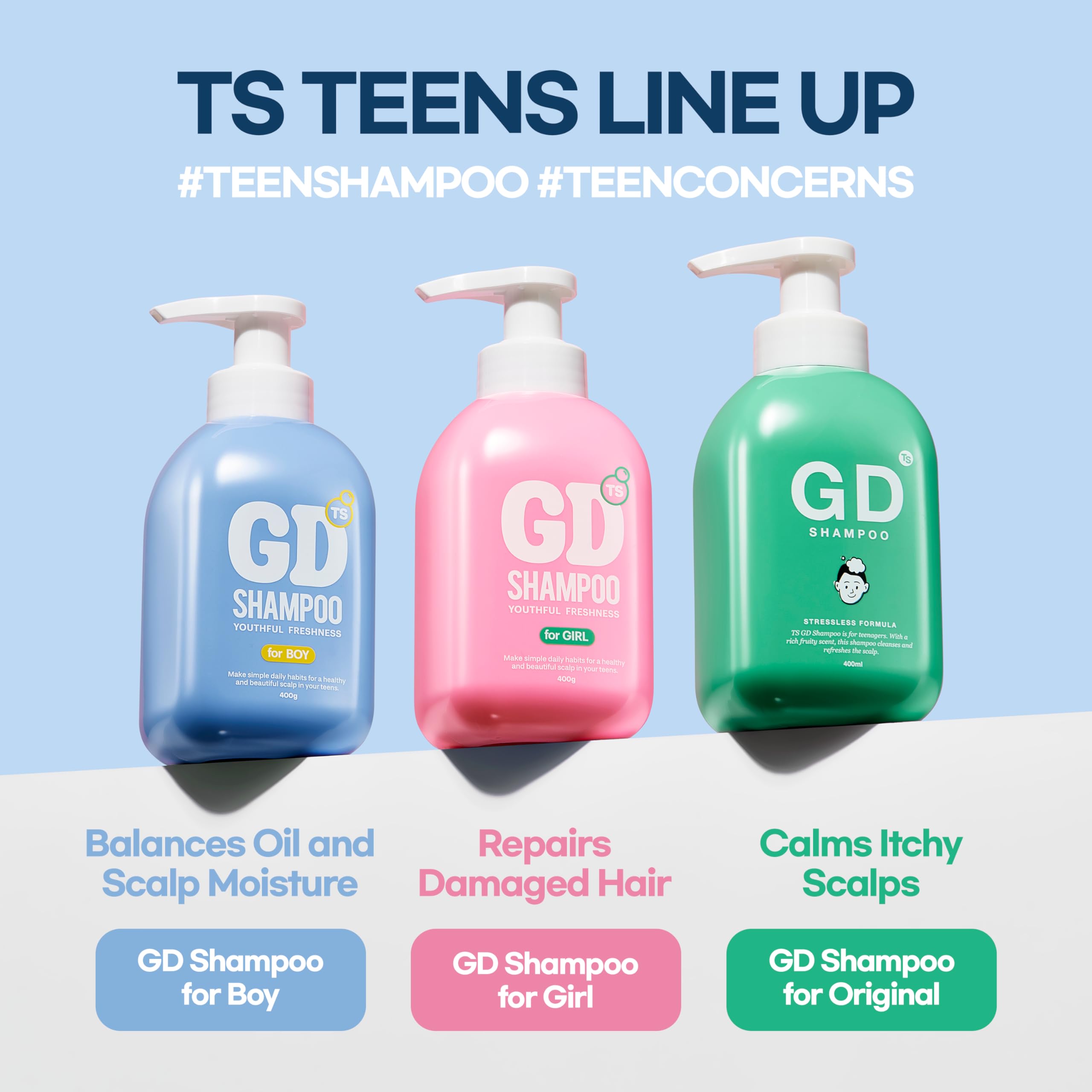 TS SHAMPOO dermatologist-tested badge supports suitability for sensitive teenage skin