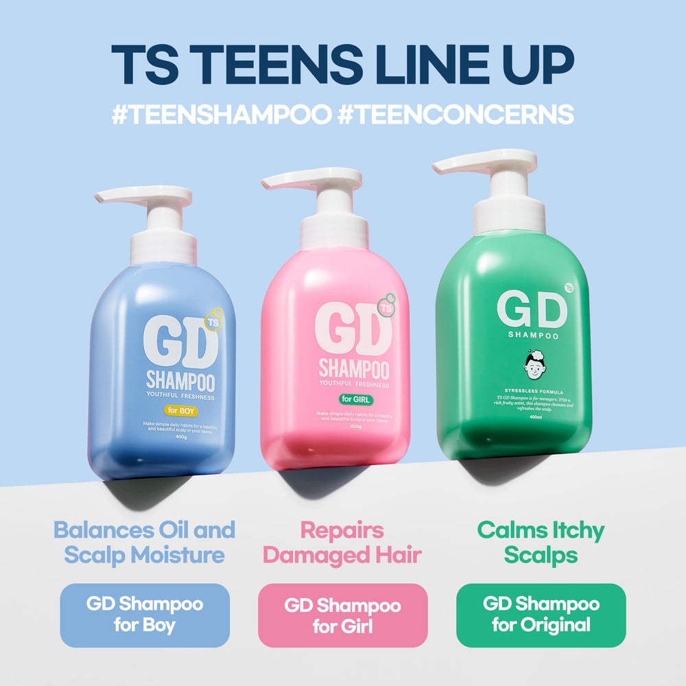 TS SHAMPOO dermatologist-tested badge supports suitability for sensitive teenage skin