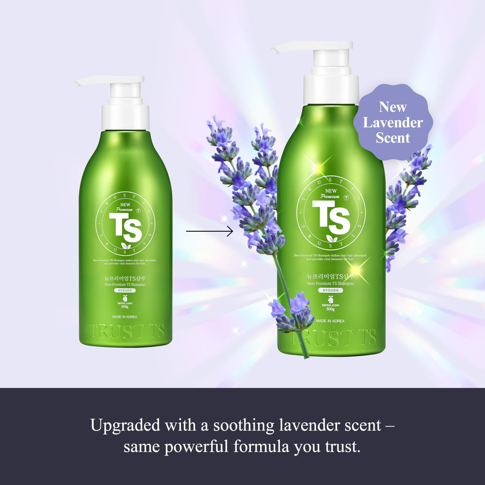 TS New Premium creamy formula texture suggests gentle cleansing for fragile strands